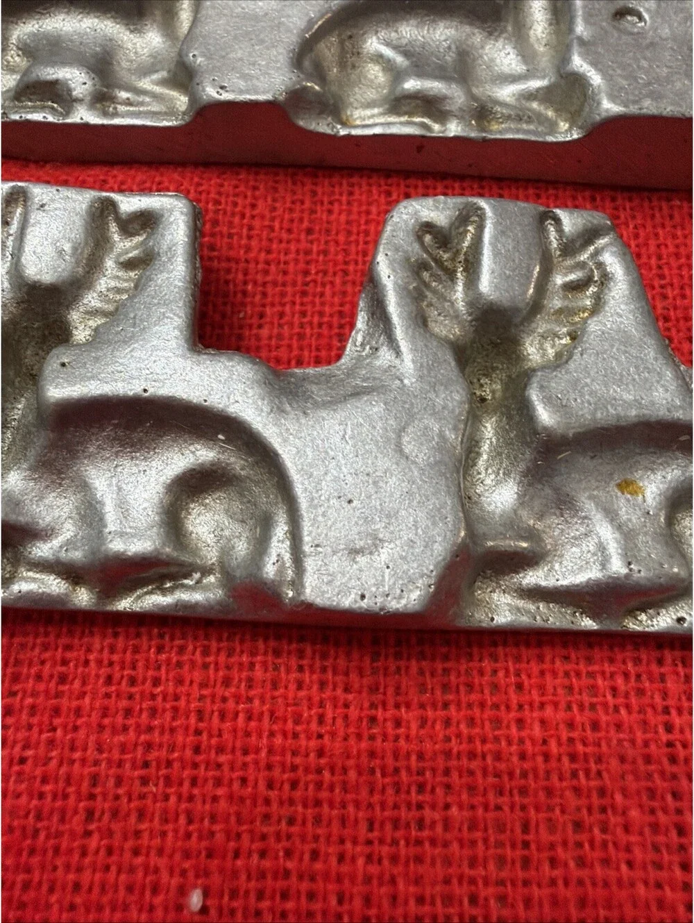 Antique Pewter Candy Mold 3 Reindeer Stag Deer Chocolate 3D Christmas Two piece